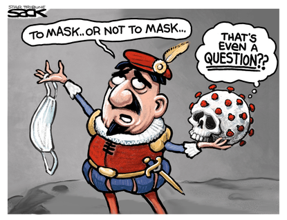Editorial Cartoon U.S. shakespeare hamlet coronavirus mask