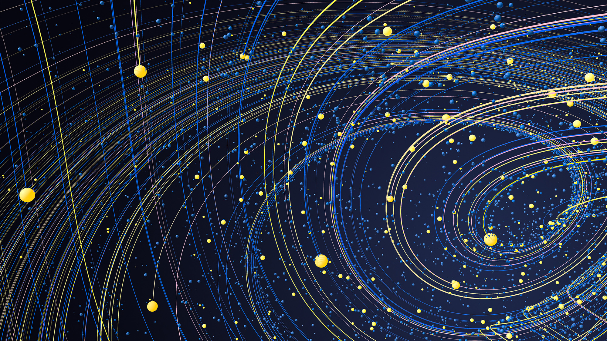 A series of blue and yellow lines against a dark blue background
