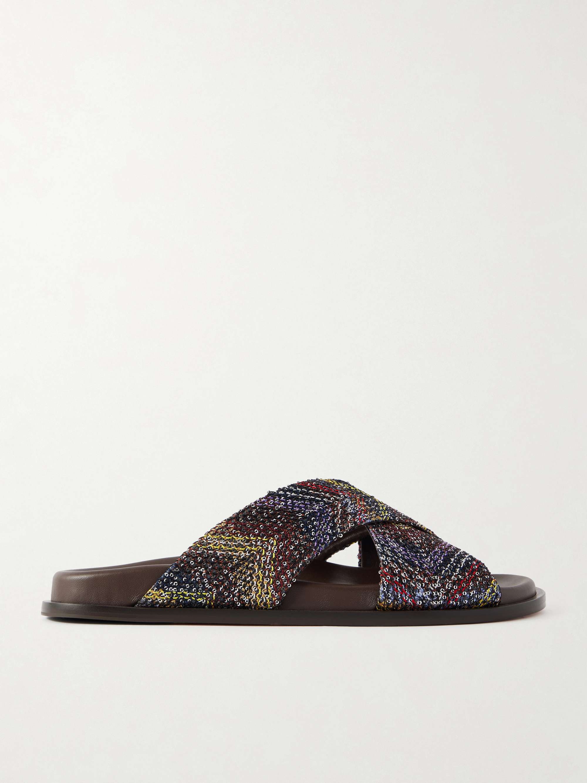 Viola Sequin-Embellished Striped Woven Sandals