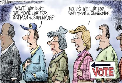 Political Cartoon U.S. Voting Batman Superman