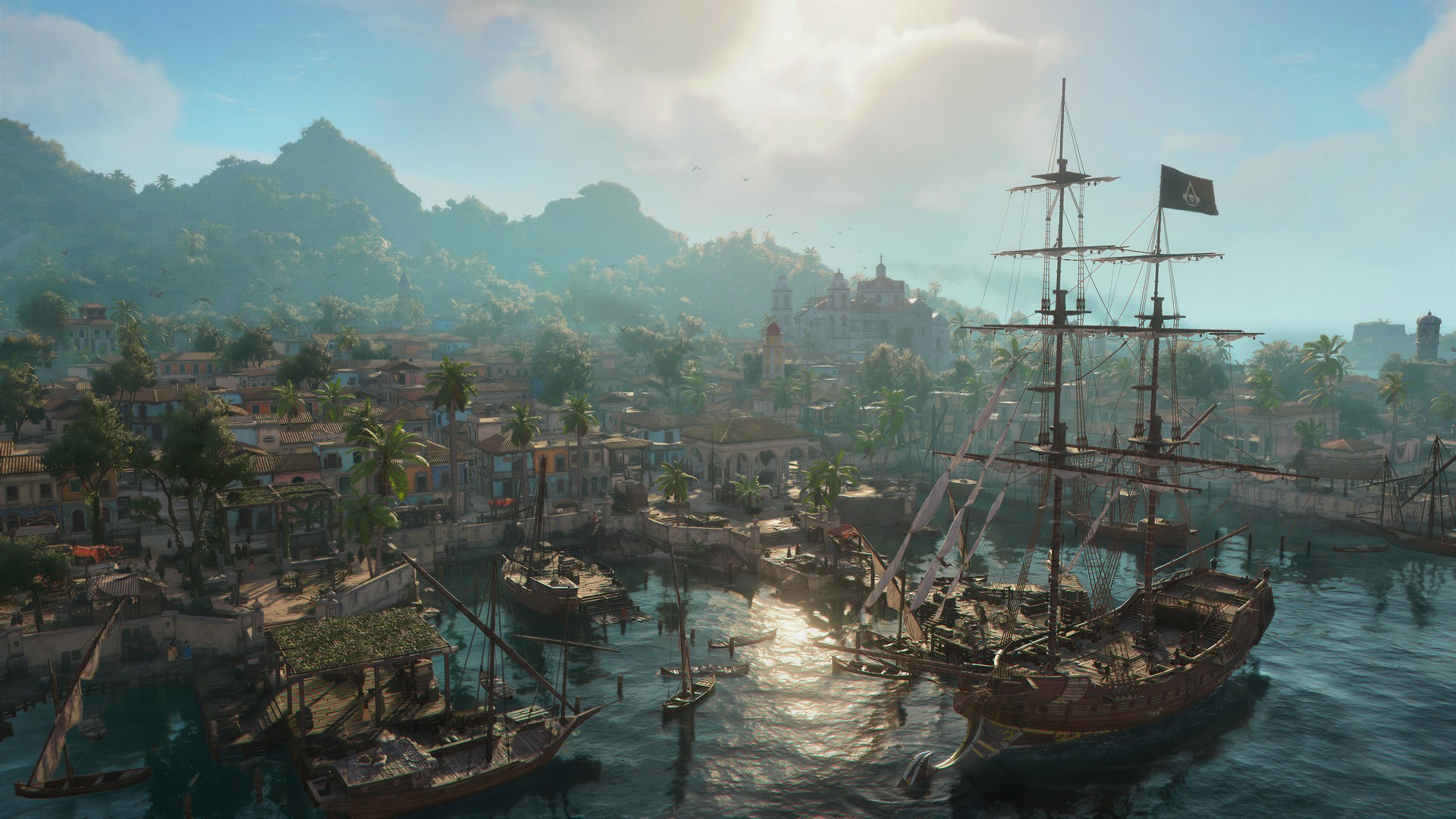 Havana in the sunshine, with a ship docked, in Assassin's Creed Black Flag Resynced