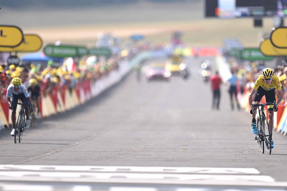 Chris Froome approaches the finish of stage 14.