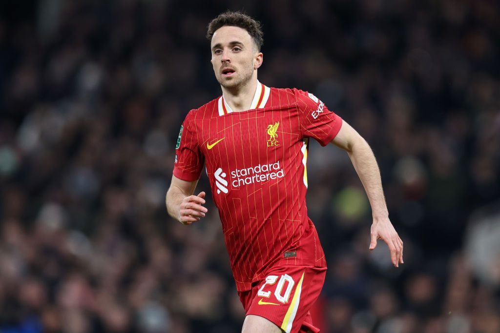 LONDON, ENGLAND - JANUARY 8: Diogo Jota of Liverpool during the Carabao Cup Semi Final First Leg match between Tottenham Hotspur and Liverpool at Tottenham Hotspur Stadium on January 8, 2025 in London, England. (Photo by Charlotte Wilson/Offside/Offside via Getty Images)