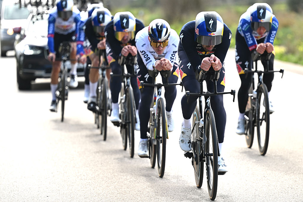Red Bull-Bora-Hansgrohe en route to victory in the Ses Salines team time trial