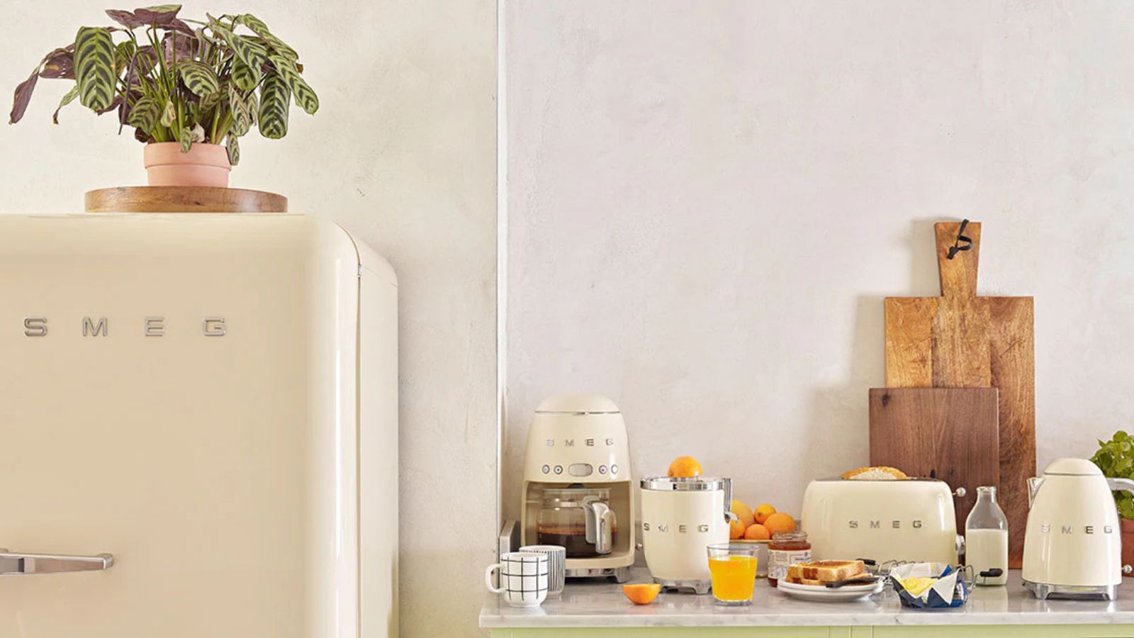 Cream Smeg Kitchen Appliances on a counter