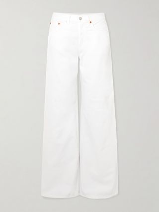 Palazzo Frayed Mid-Rise Wide-Leg Jeans