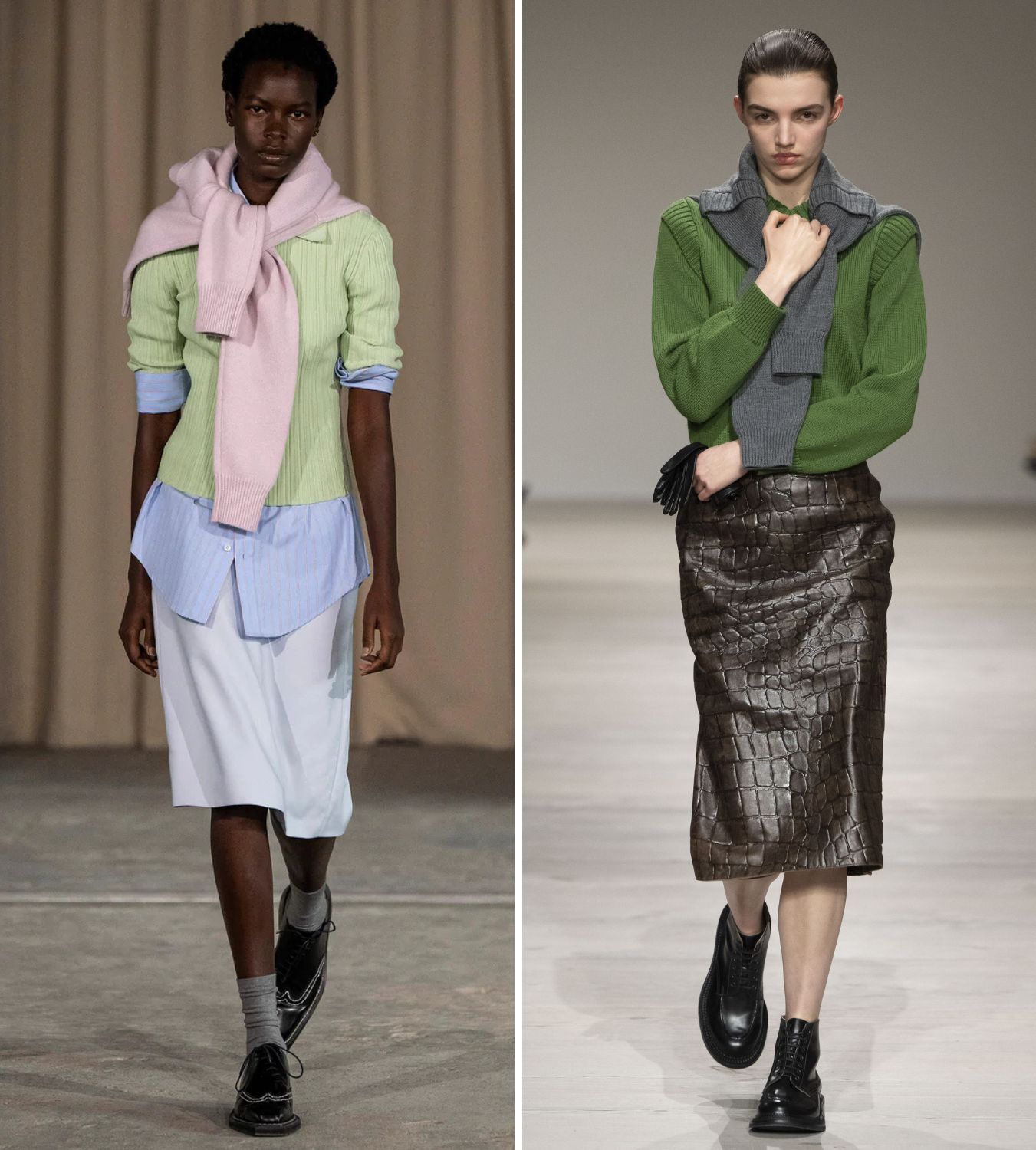 Tendencia de jersey drapeado anudado en las colecciones Otoño/Invierno 2025 de Mithridate y Emilia Wickstead