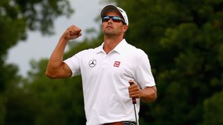 Adam Scott celebrates after his 2014 win in the Crowne Plaza Invitational at Colonial