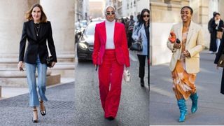 street style influencers showing spring outfit ideas blazer