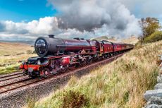 The LMS 4-6-2 Princess Royal Class, Princess Elizabeth 6201 steam train also known as Lizzie on the Settle to Carlisle line in the Yorkshire Dales.