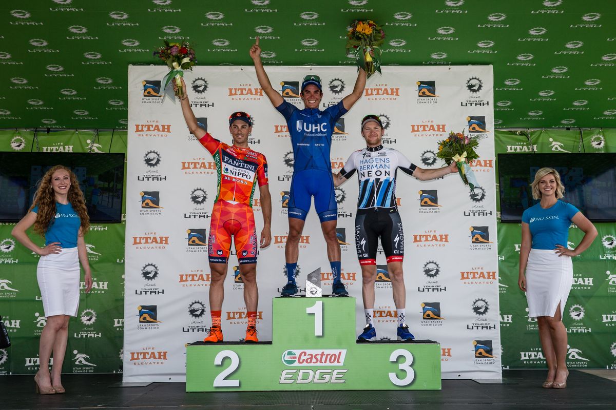 Marco Canola, Travis McCabe and Logan Owen on the stage 5 podium
