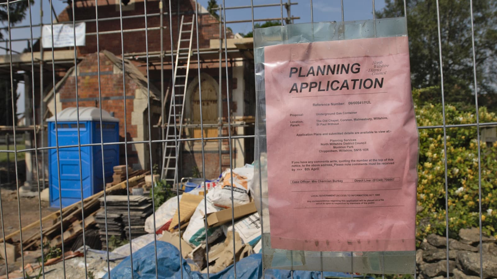 Planning Application sign for Chapel Conversion