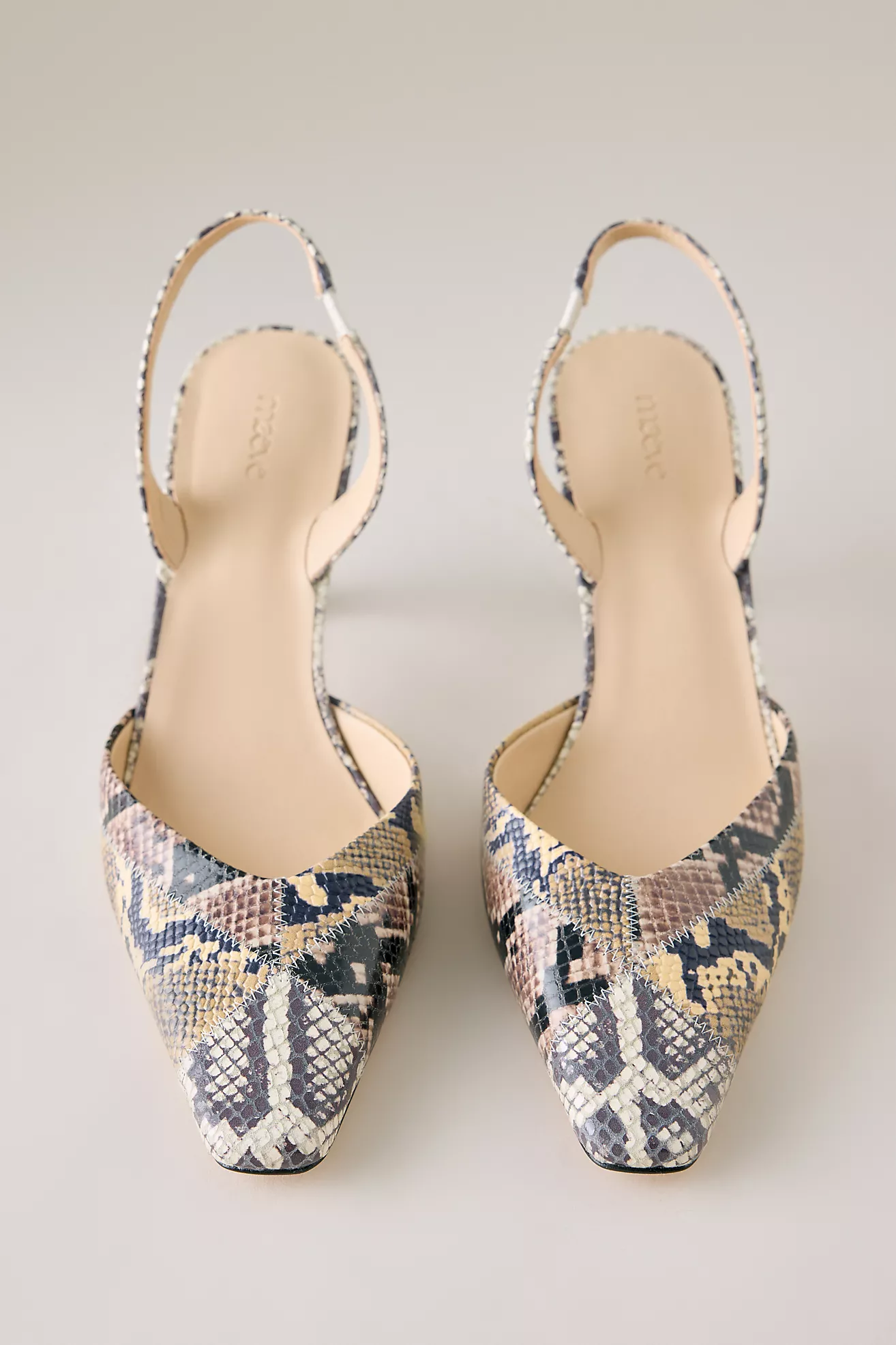 Maeve Embossed Snake Print Leather Slingback Heels