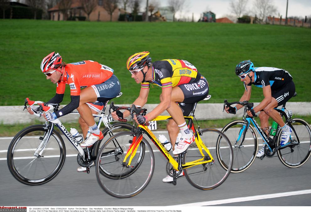 Cancellara, Boonen and Flecha during the 2010 E3 Prijs Vlaanderen