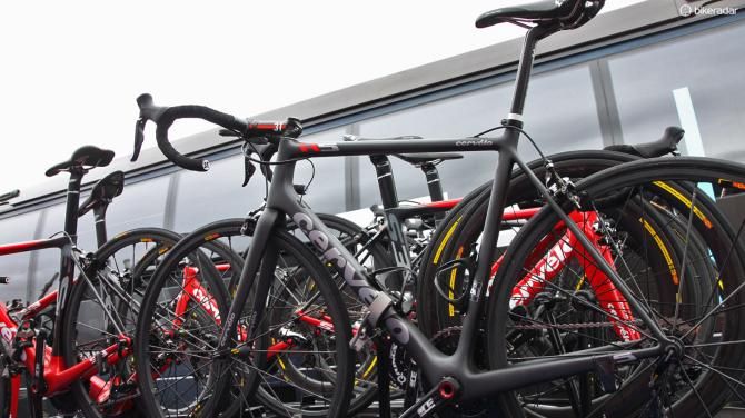 Garmin-Sharp riders are mostly on the Cerv&eacute;lo S3 aero model but the R5 is still an available option