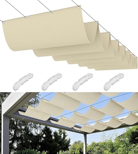 Retractable Wave Sun Shade Sail 1x4m Waterproof Rectangle Shade Cloth Pes Awning Canopy 95% Uv Block With Rope Outdoor Patio Party Awning Cloth Durable Garden Shade Sail Cream