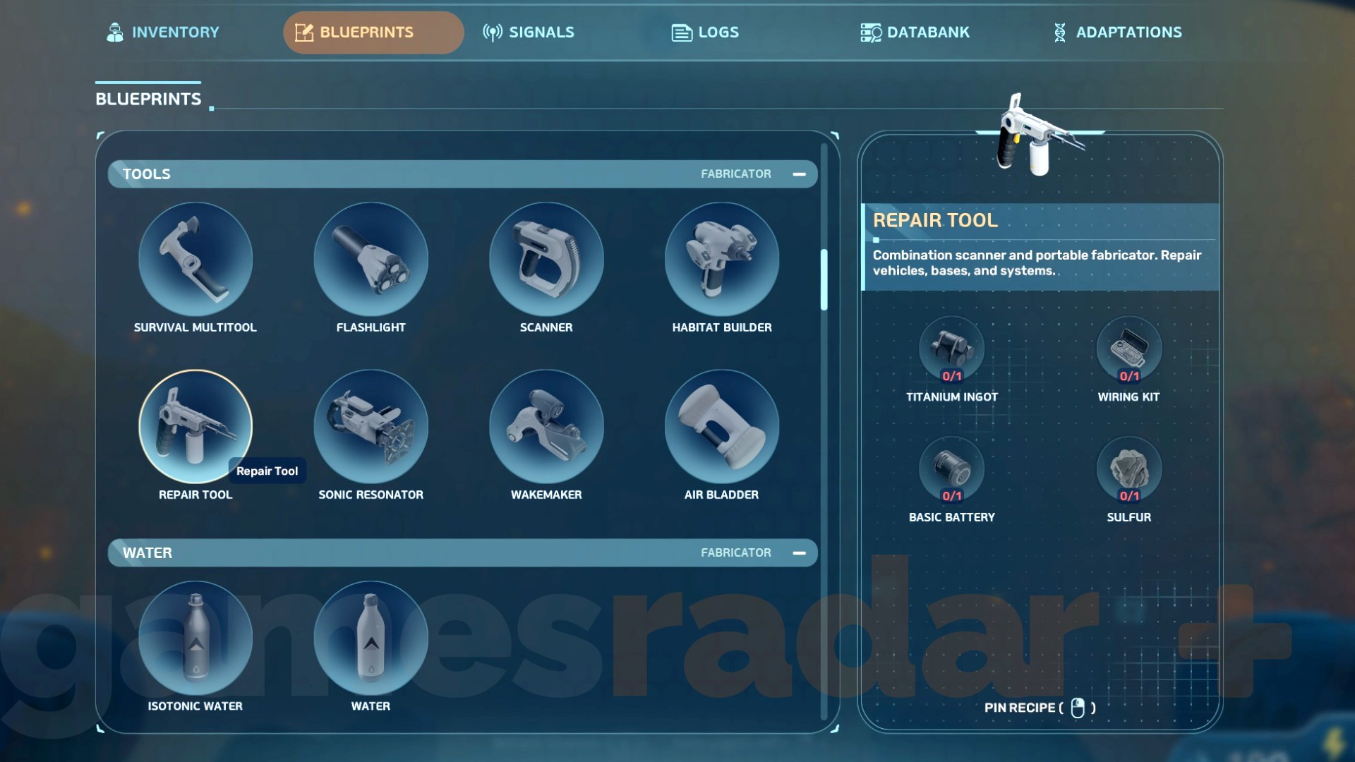 The recipe for the Subnautica 2 repair tool
