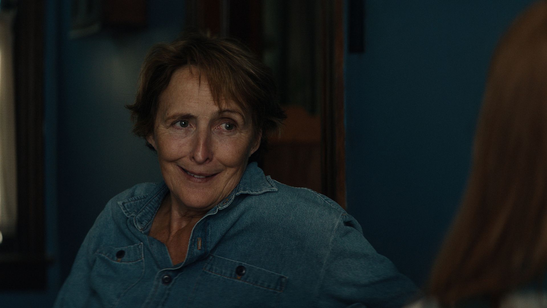 Fiona Shaw in "Echo Valley," mid conversation with Julianne Moore.