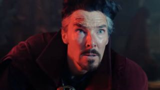 Bendict Cumberbatch looks worried in bright light in Doctor Strange in the Multiverse of Madness.