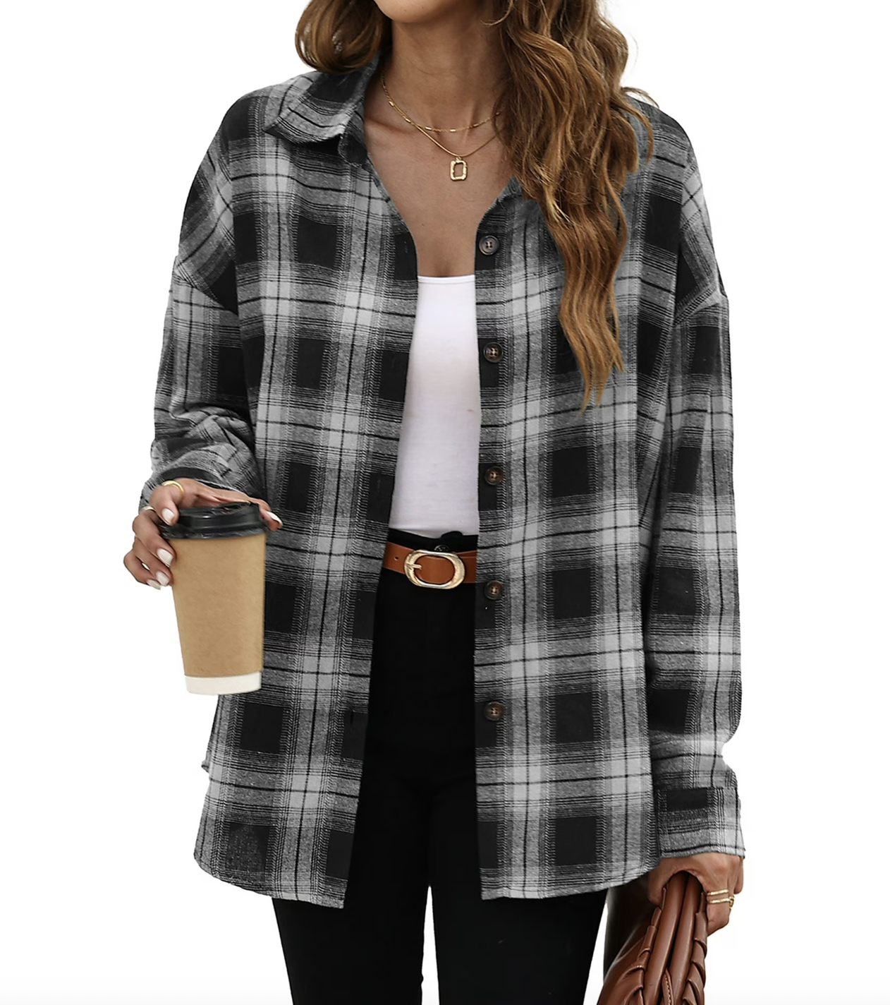 Fantaslook, Fantaslook Plaid Flannel Shirts for Women Oversized Long Sleeve Button Down Shirts Blouses Tops