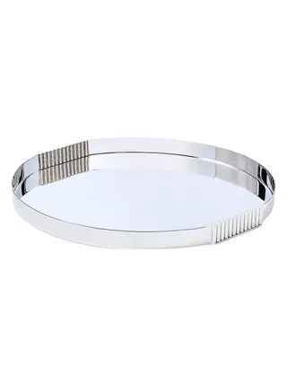 A stainless steel serving dish.