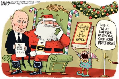 Political cartoon World Santa Vladimir Putin naughty list