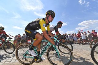 ROUBAIX, FRANCE - JULY 15: Primoz Roglic of Slovenia and Team LottoNL - Jumbo / Cobbles / Pave / during the 105th Tour de France 2018, Stage 9 a 156,5 stage from Arras Citadelle to Roubaix on July 15, 2018 in Roubaix, France. (Photo by Tim de Waele/Getty Images)
