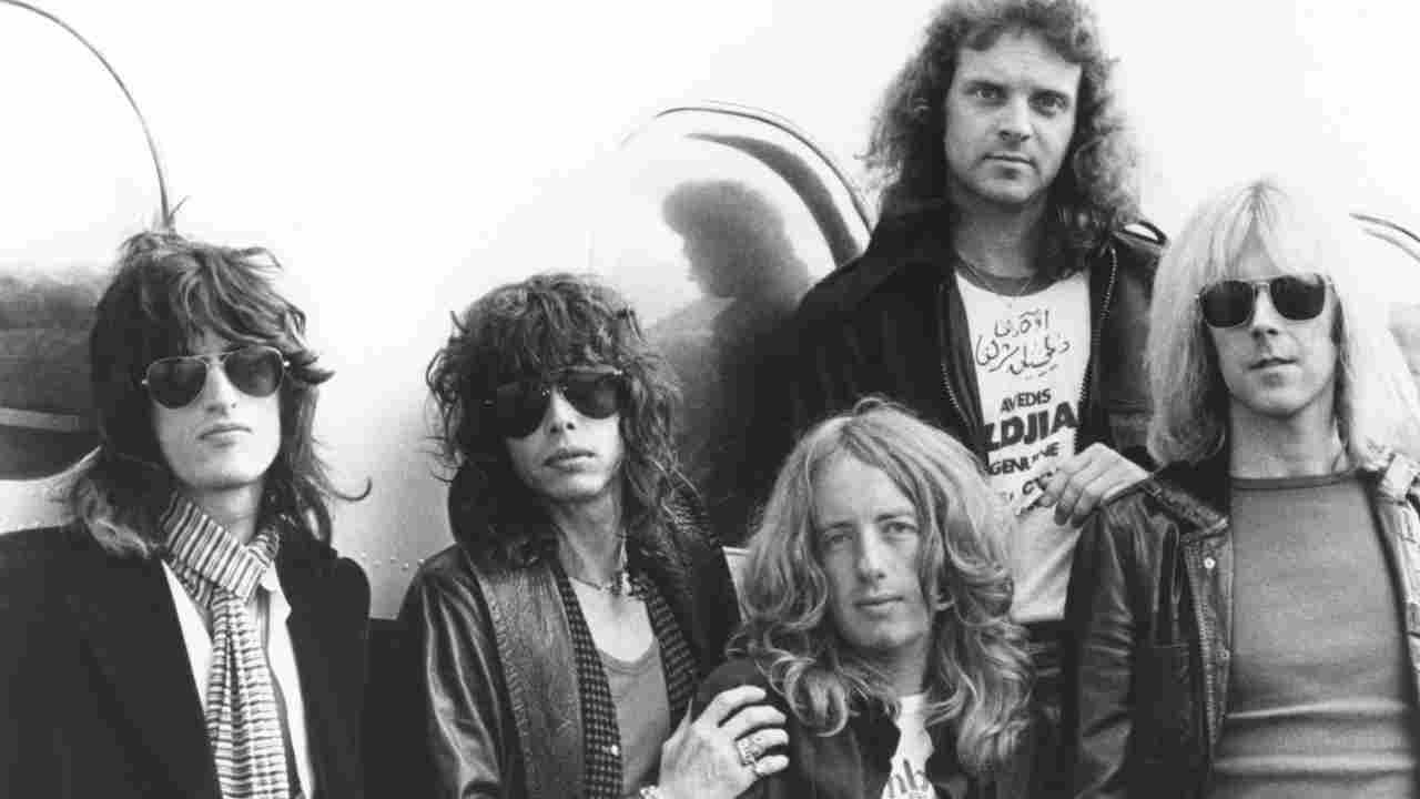 Aerosmith posing for a photograph in 1978