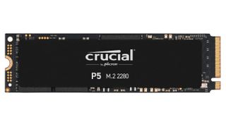 Black Crucial PS5 Plus SSD for PS5 on white background.