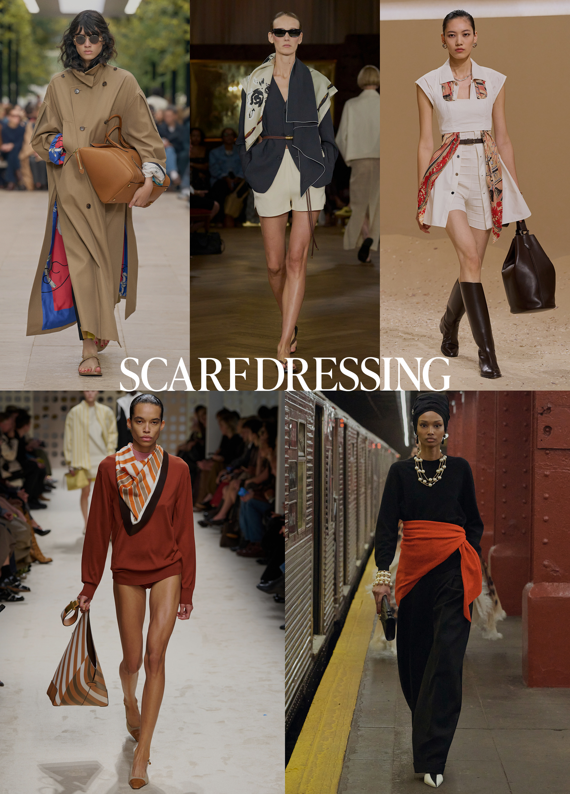 Collage of runway models showcasing spring 2026 fashion trends.