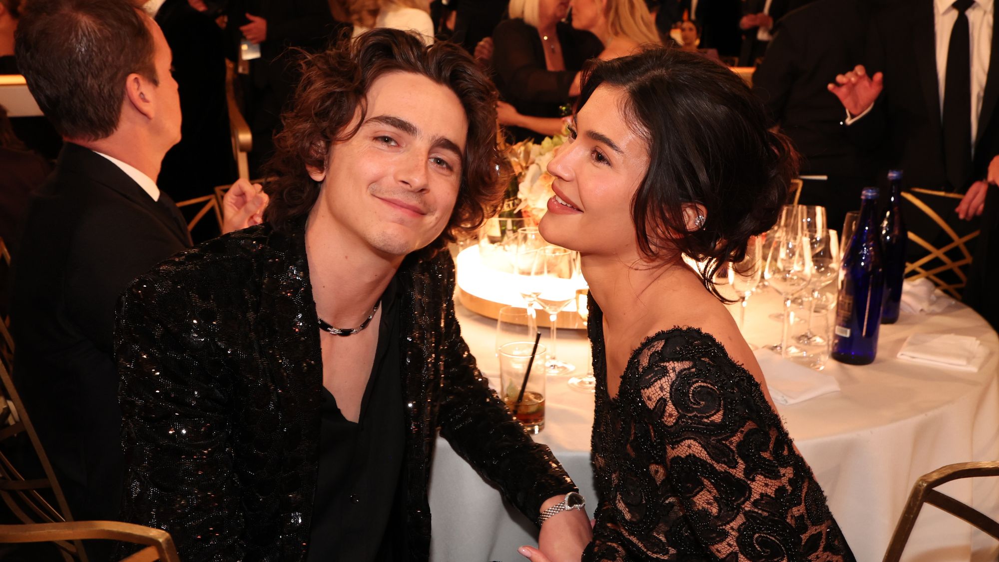 Timoth&eacute;e Chalamet and Kylie Jenner attend the 81st Golden Globe Awards