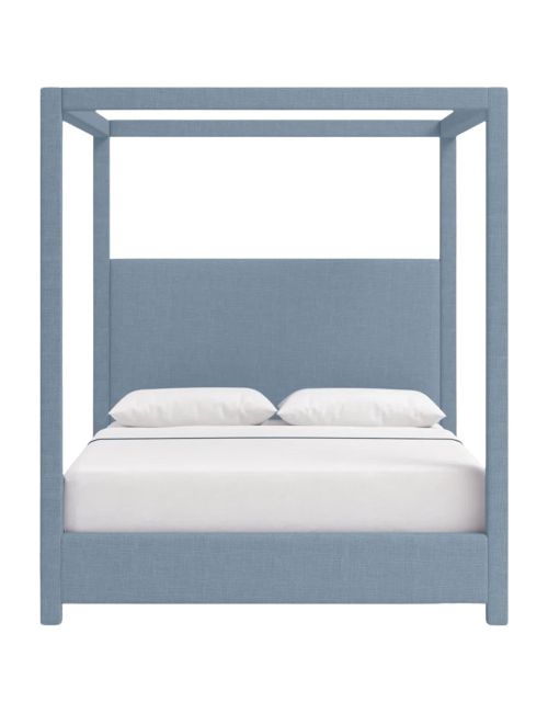 Sky Blue Linen Upholstered Canopy Bed