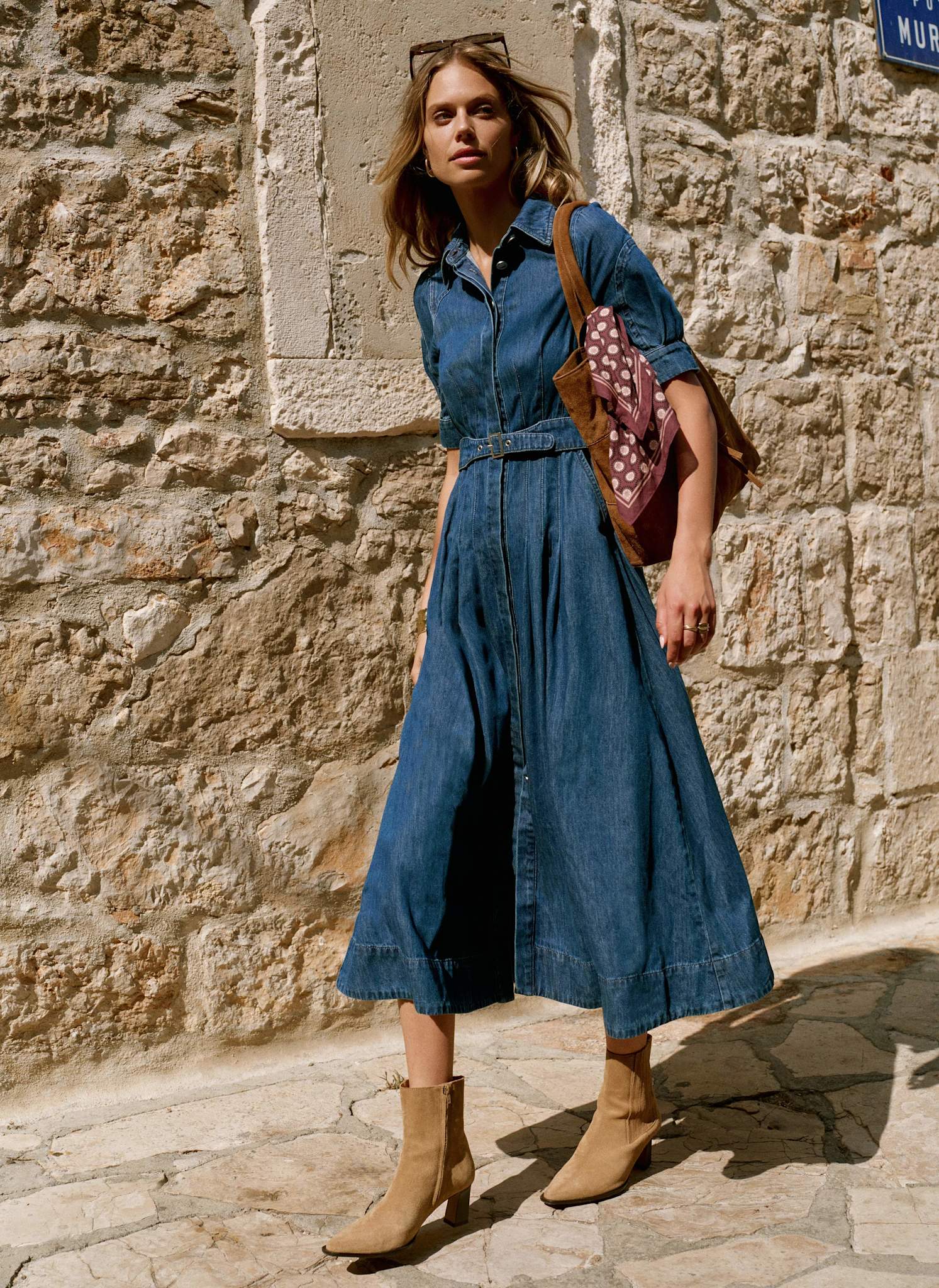 Indigo Denim Midi Shirt Dress