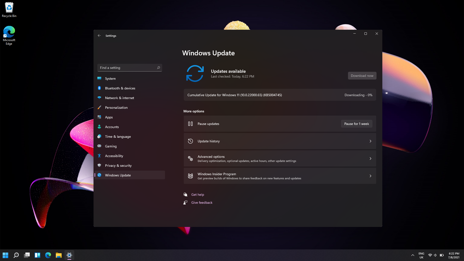 Windows 11 update showing as available