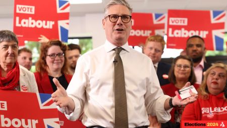 Sir Keir Starmer addresses Labour Party supporters during the 2024 general election campaign (Photographer: Hollie Adams/Bloomberg via Getty Images)