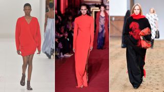 A composite of fall/winter fashion color trends 2023 red hot