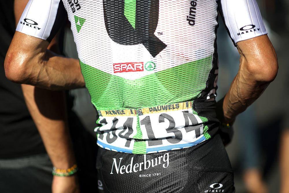 Serge Pauels' jersey shows the marks of his carsh