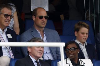 Prince William and Prince George interact at a cricket match