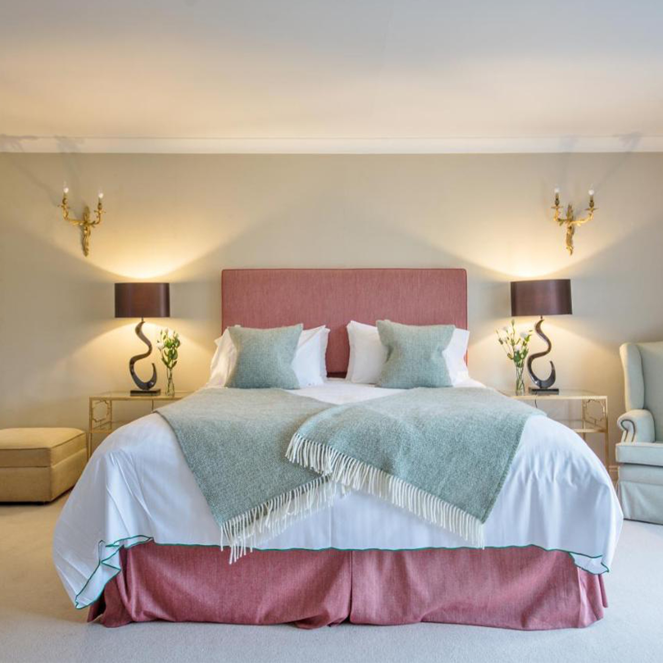 Bed made up in luxury hotel room