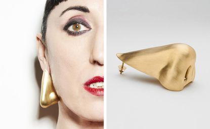 ‘Nose Earring’ in gold modelled by Rossy de Palma