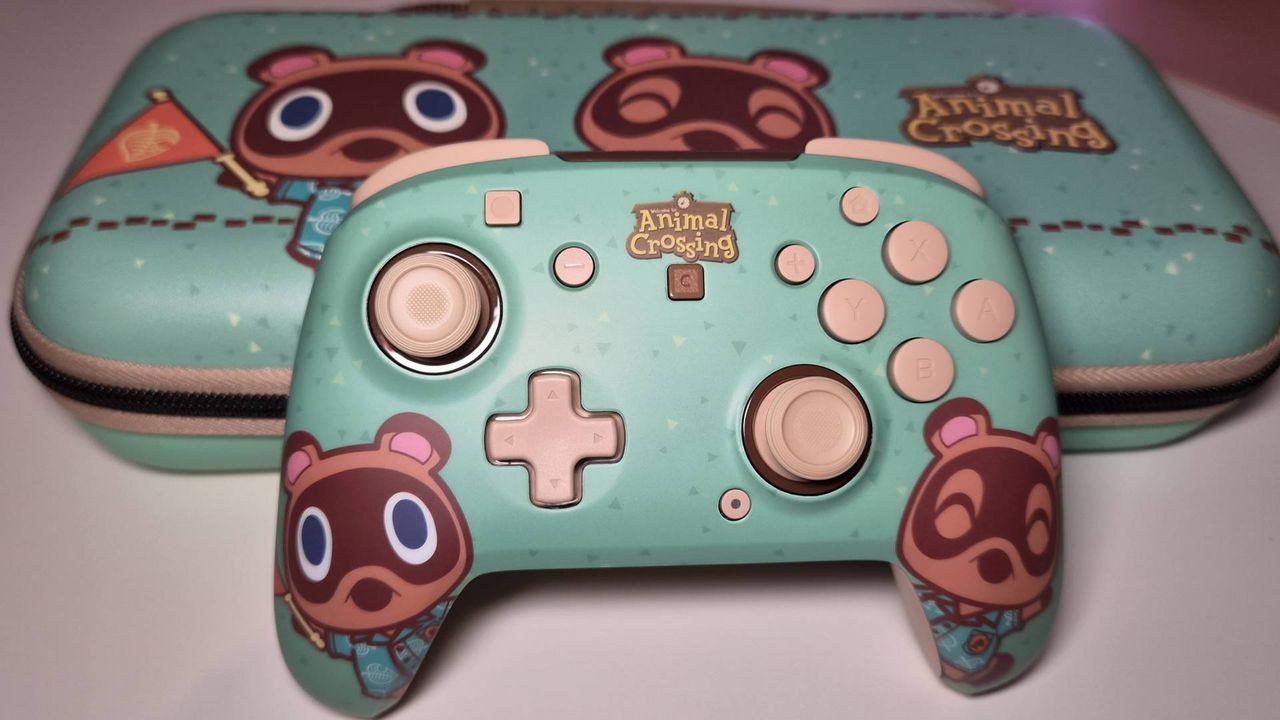 Photo of the Turtle Beach Animal Crossing accessories sitting on a white desk.