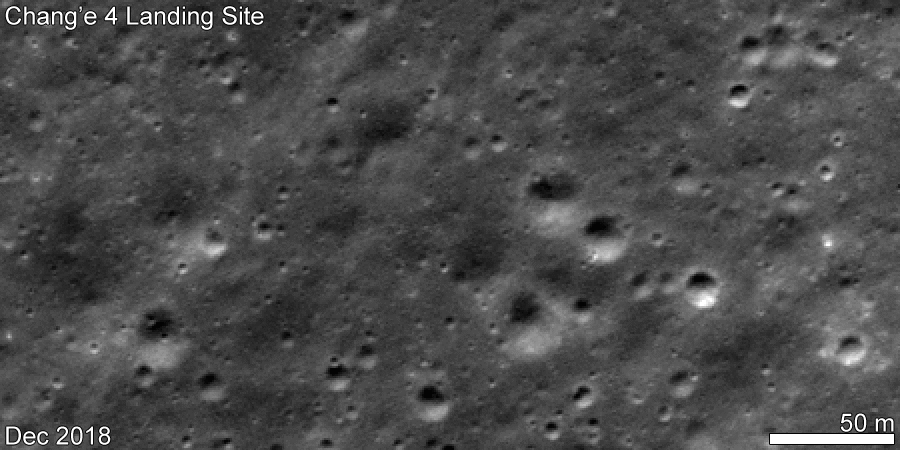 NASA's Lunar Reconnaissance Orbiter imaged the Chang'e 4 lander and rover from lunar orbit, with roving tracks visible as the sequence develops.