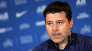 Mauricio Pochettino speaks during a press conference while head coach of PSG at a training camp in Doha, Qatar on 15 May, 2022.