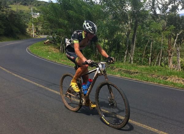 Alex Grant on the long road climb.