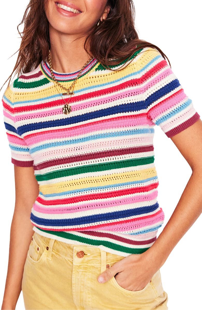 Stripe Open Stitch Cotton Sweater