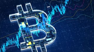 Bitcoin logo in front of a chart