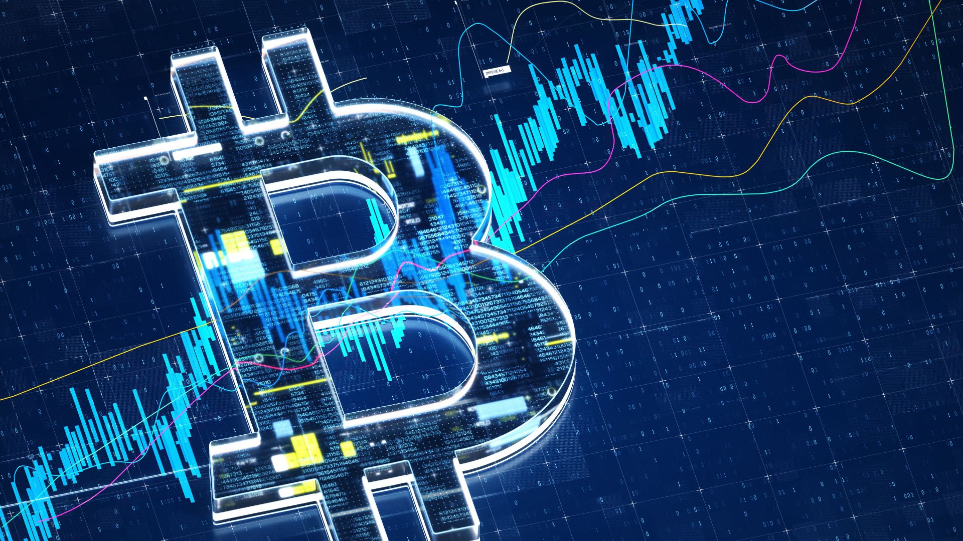 Bitcoin logo in front of a chart
