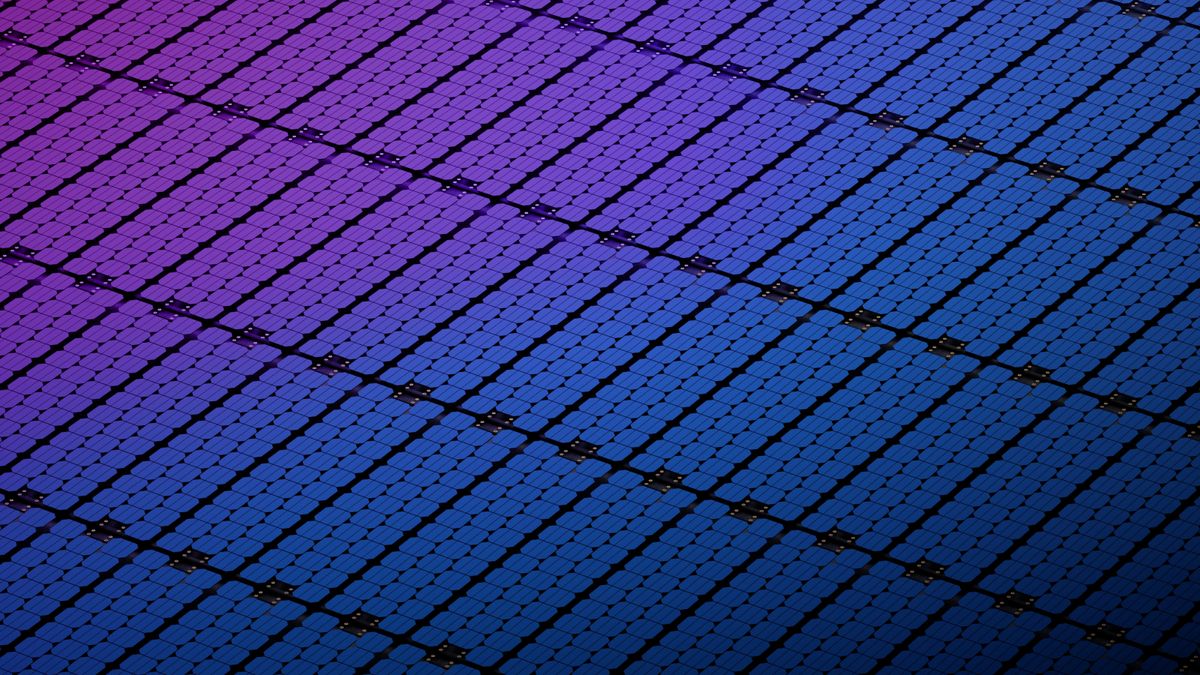 Digital generated image of solar panel with purple-blue reflection.