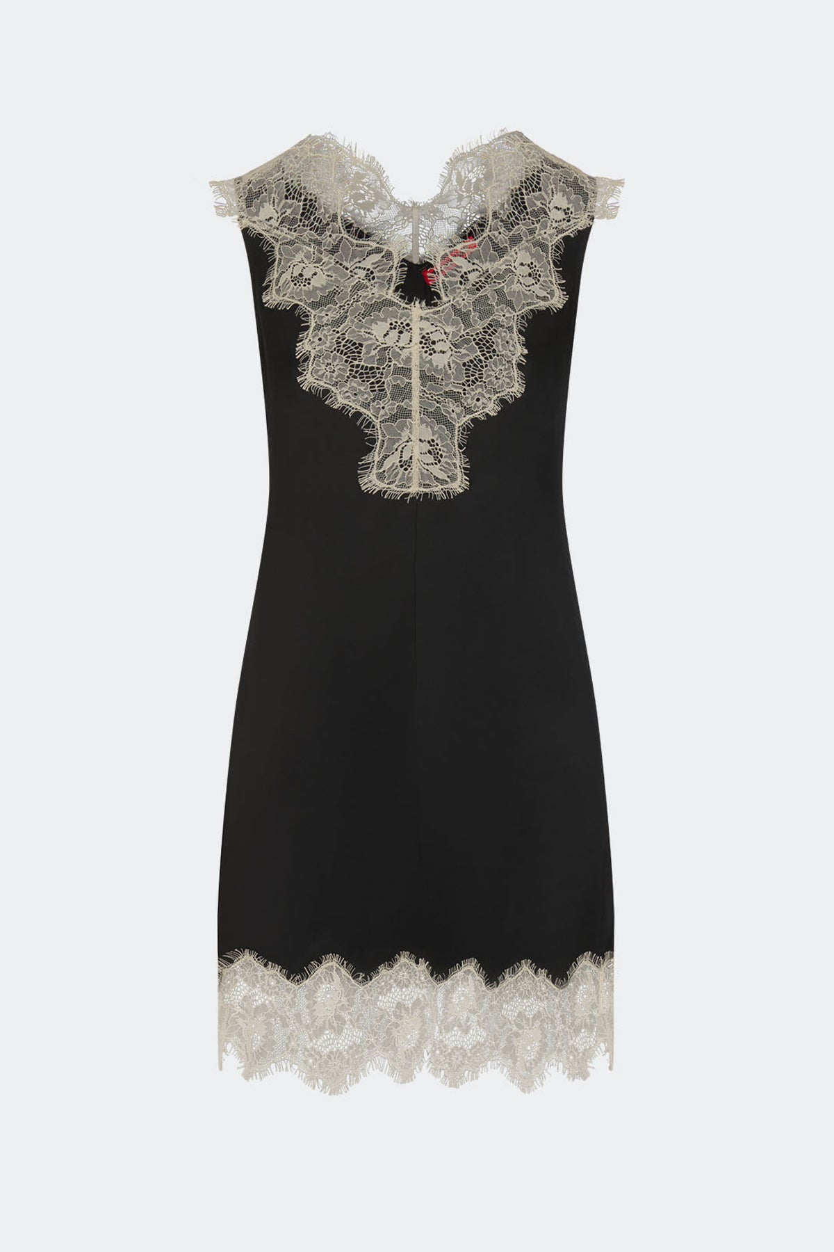 Bea Satin Lace Mini Dress in Black/bone