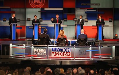 The Republican presidential candidates at the Fox Business Network main debate.